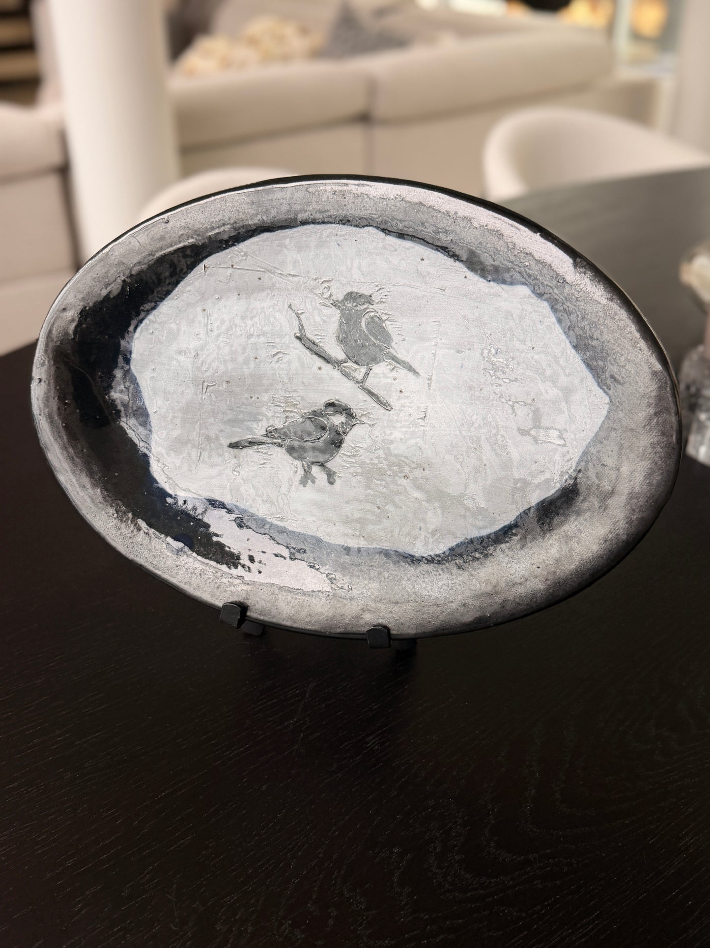 Chic handmade decorative bird plate.