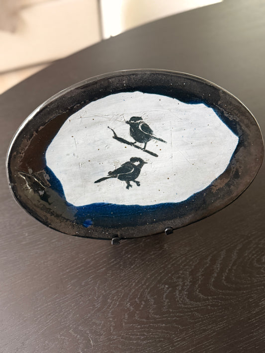 Chic handmade decorative bird plate.