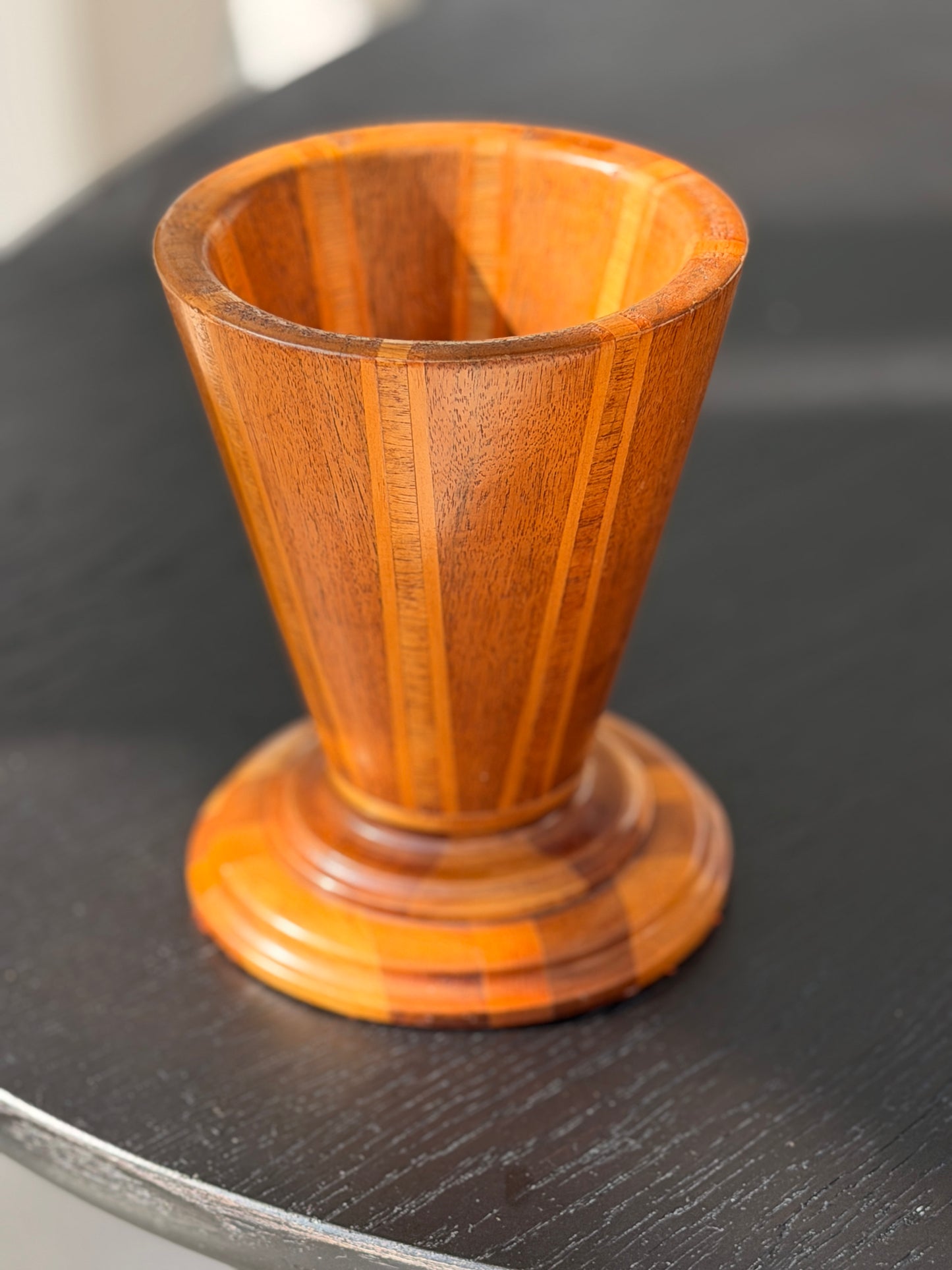Vintage segmented wood vase.