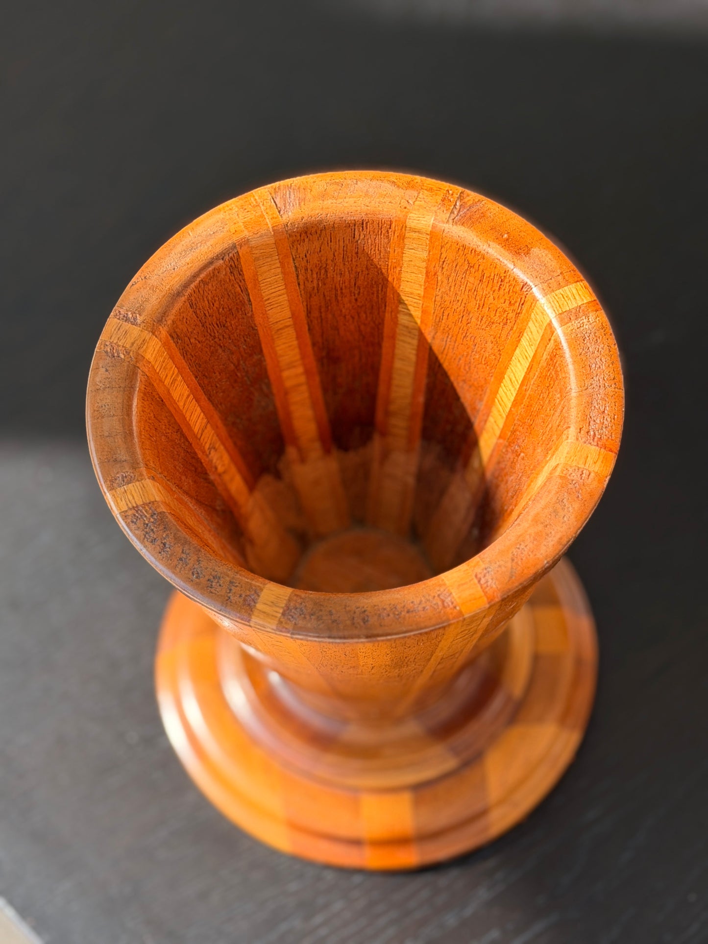 Vintage segmented wood vase.
