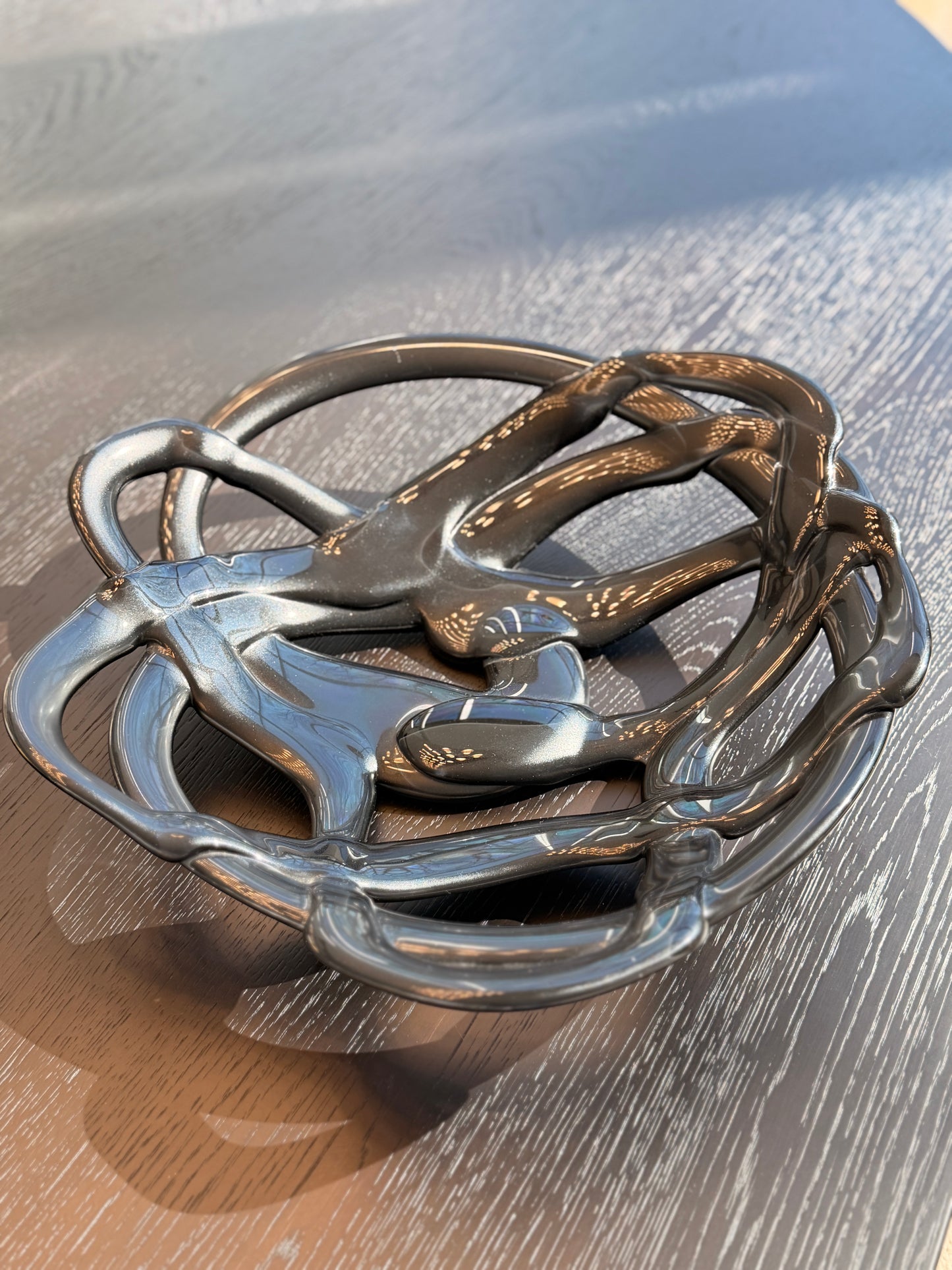 Handcrafted designer glass "weave" bowl.