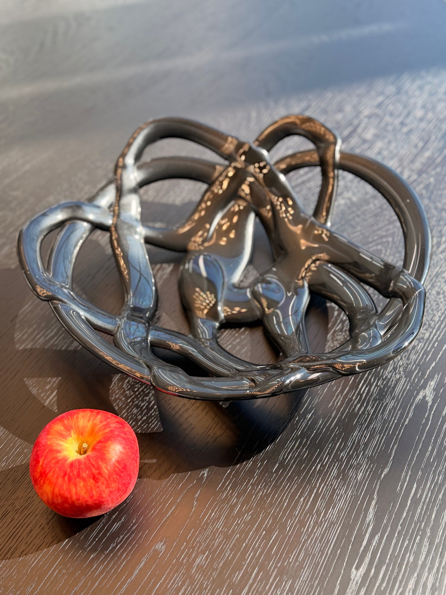 Handcrafted designer glass "weave" bowl.