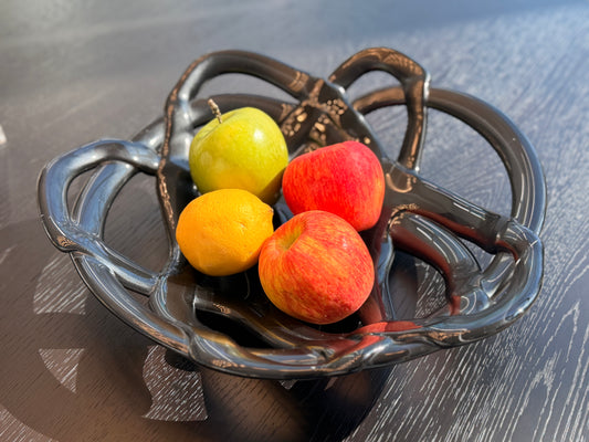 Handcrafted designer glass "weave" bowl.