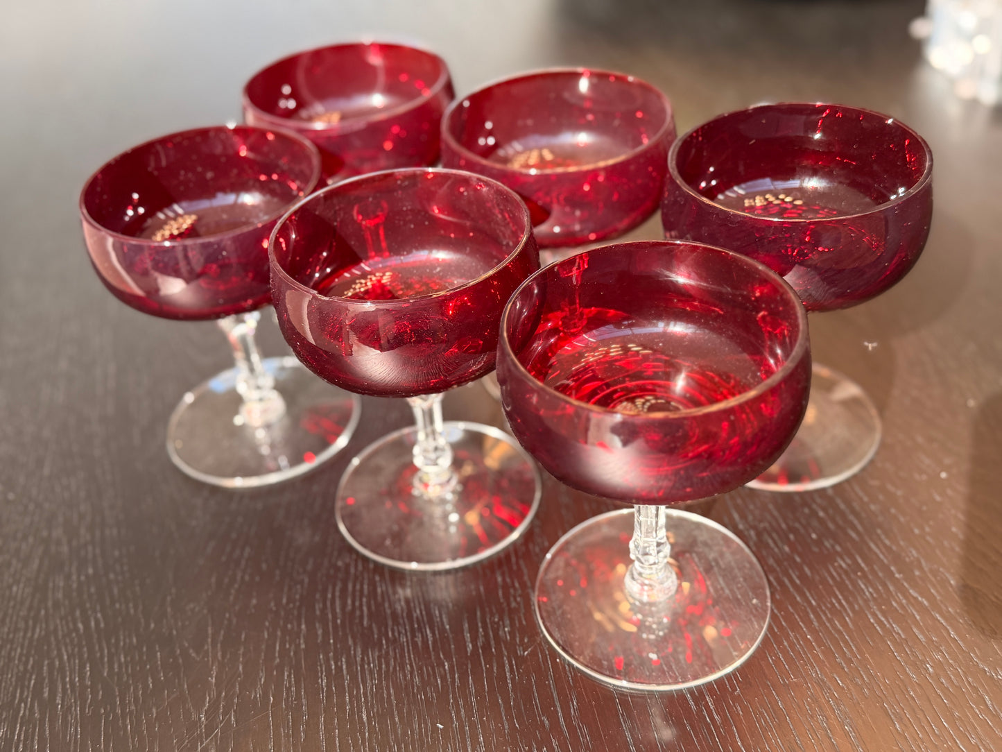 Vintage ruby red coupe cocktail glasses (set of 6)