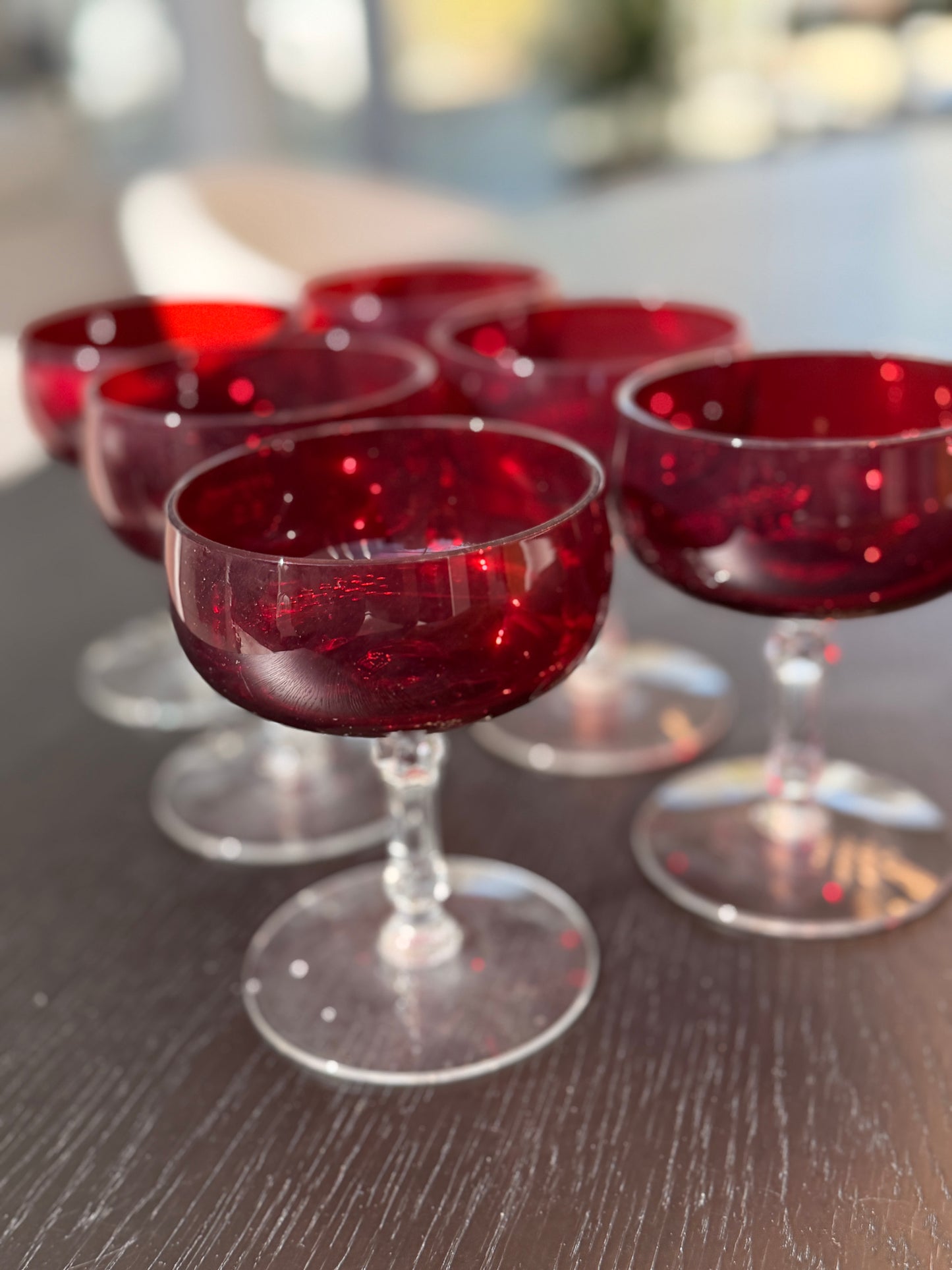 Vintage ruby red coupe cocktail glasses (set of 6)
