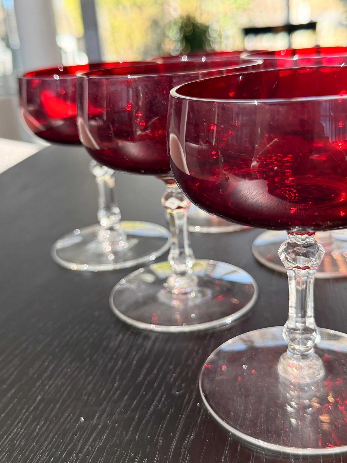 Vintage ruby red coupe cocktail glasses (set of 6)