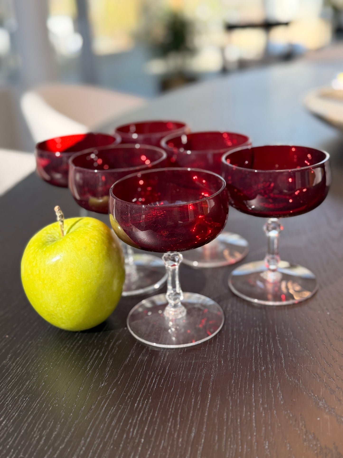 Vintage ruby red coupe cocktail glasses (set of 6)